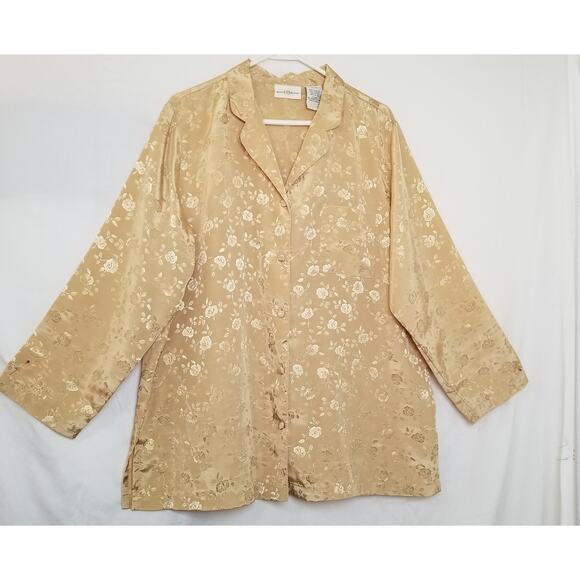 Jaclyn Smith Women's Gold Floral Polyester Pajama Top Button Up Long Slvs Sz XL - Picture 1 of 8